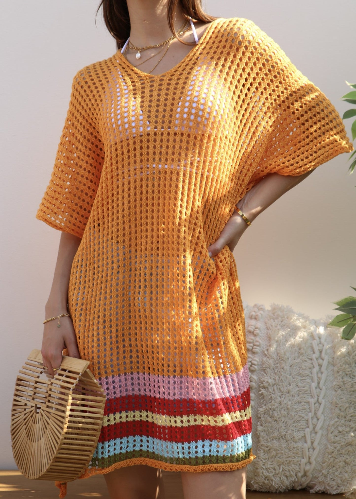 Rainbow Striped Hem Cover-Up
