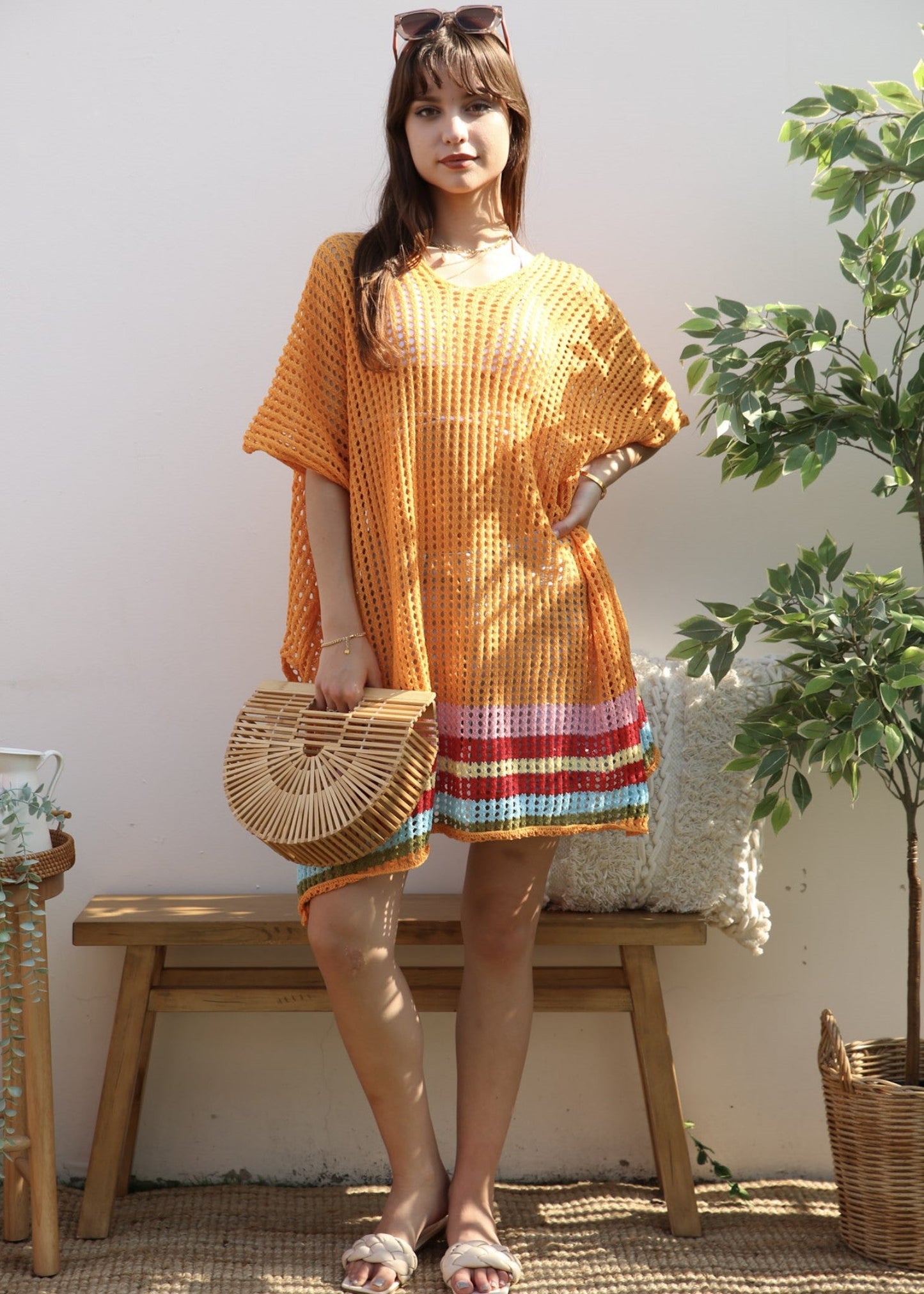 Rainbow Striped Hem Cover-Up