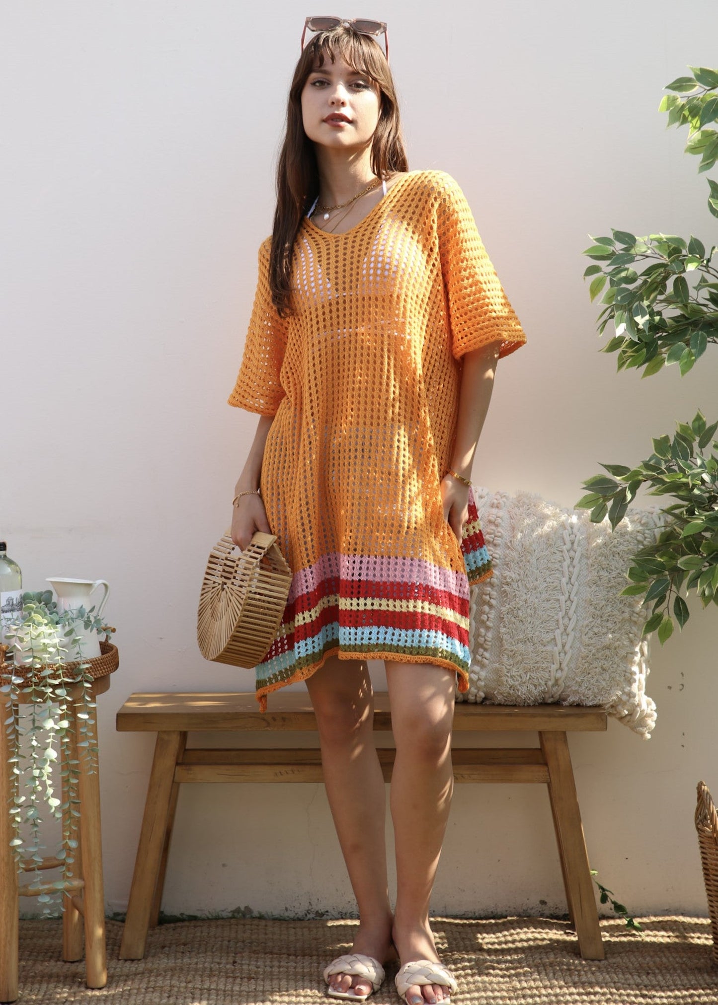 Rainbow Striped Hem Cover-Up