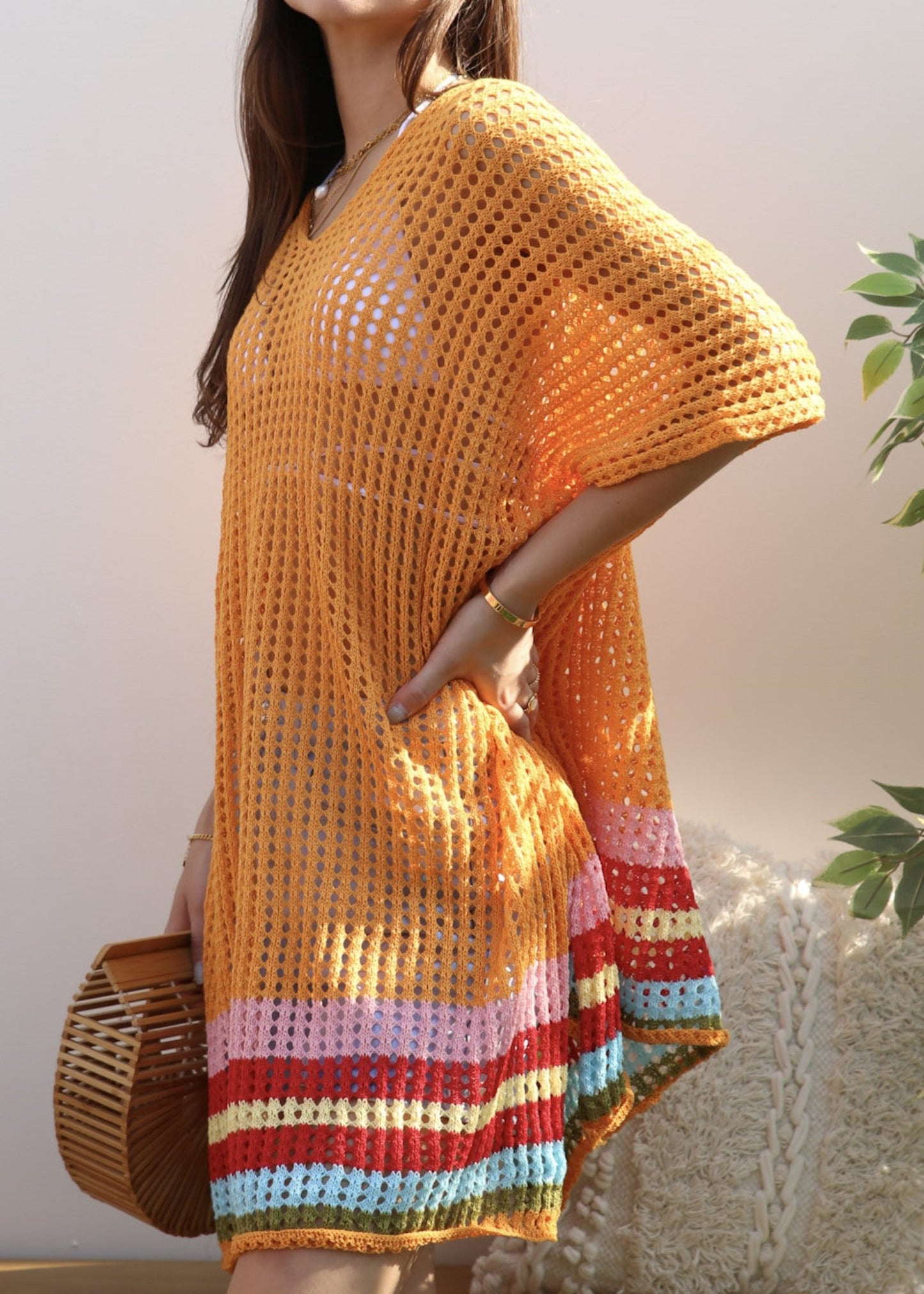 Rainbow Striped Hem Cover-Up