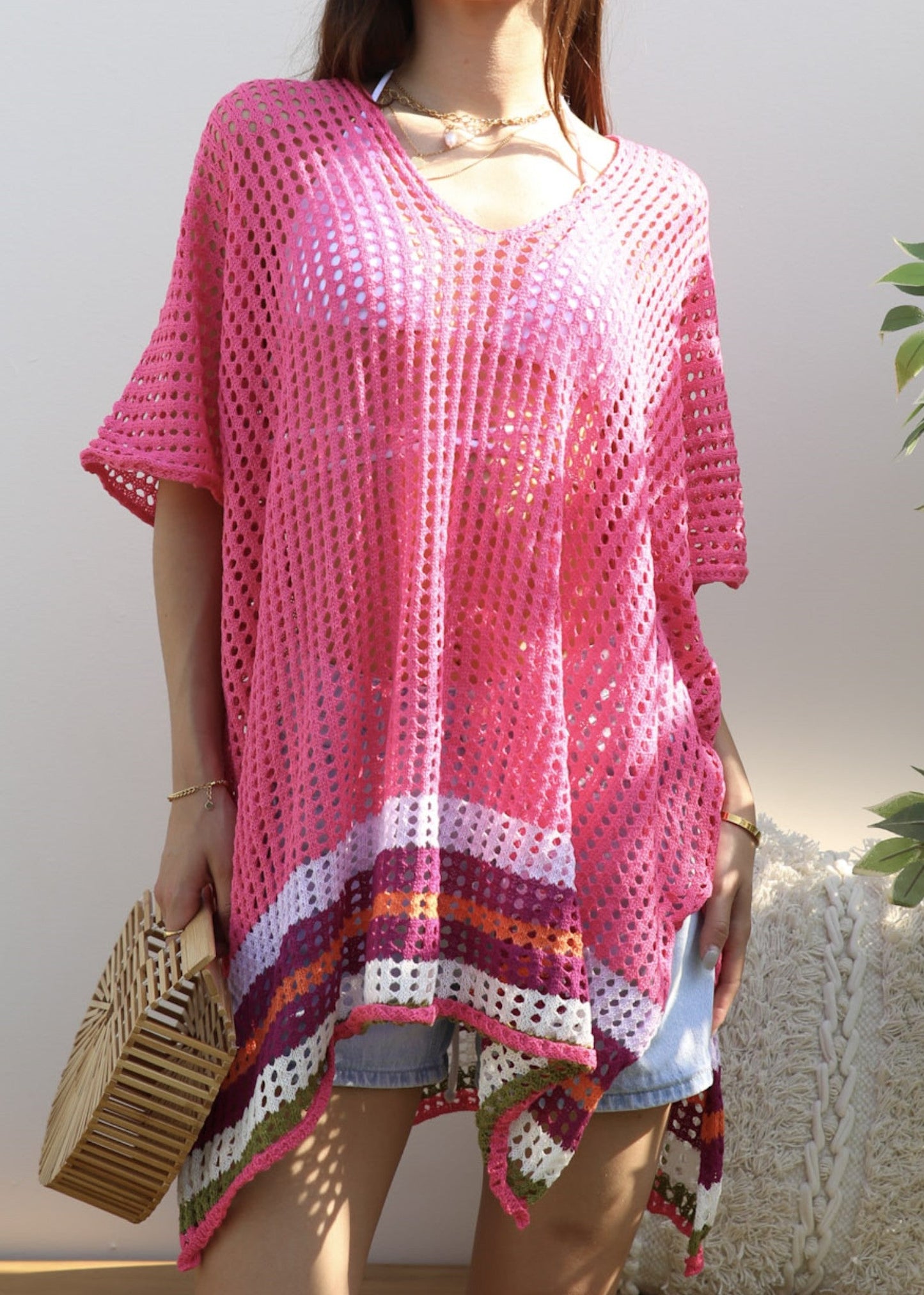 Rainbow Striped Hem Cover-Up