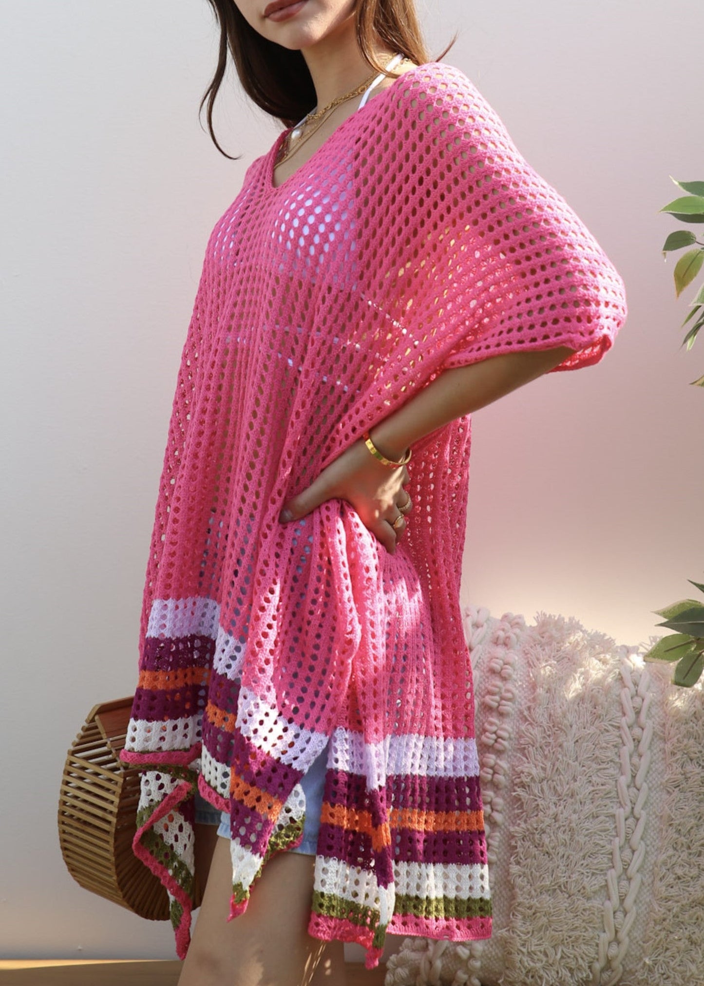 Rainbow Striped Hem Cover-Up