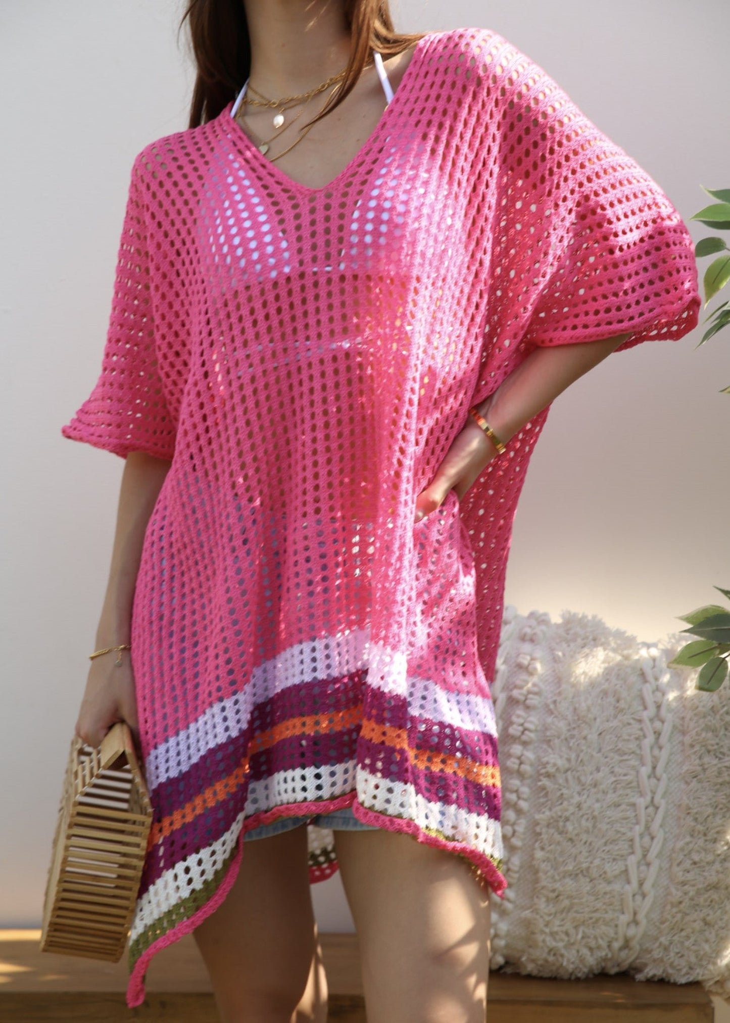 Rainbow Striped Hem Cover-Up