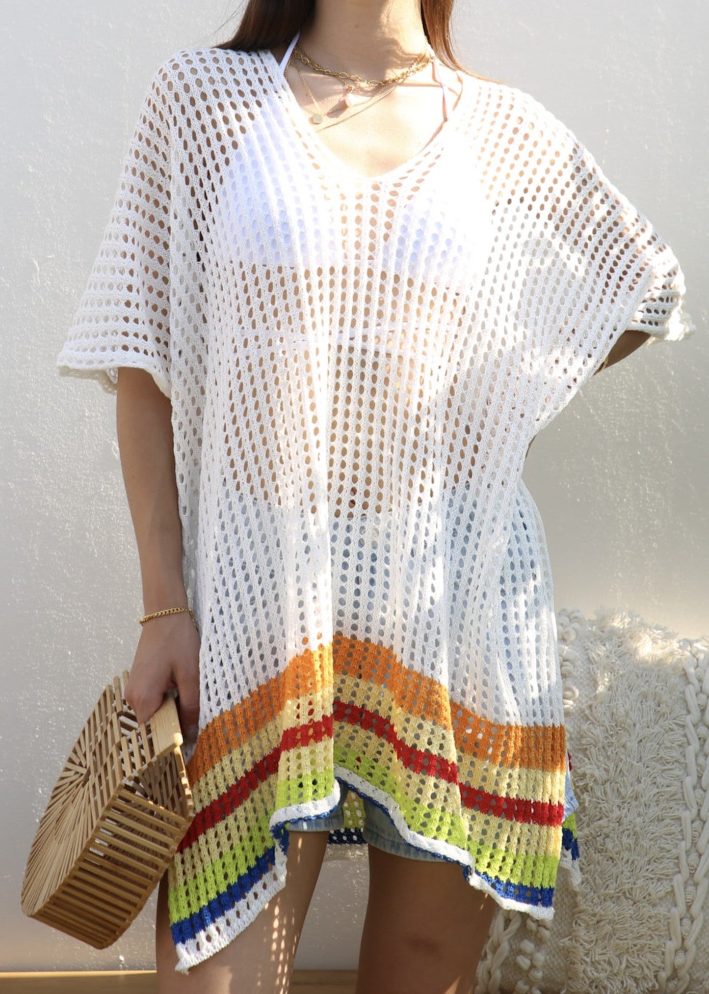 Rainbow Striped Hem Cover-Up