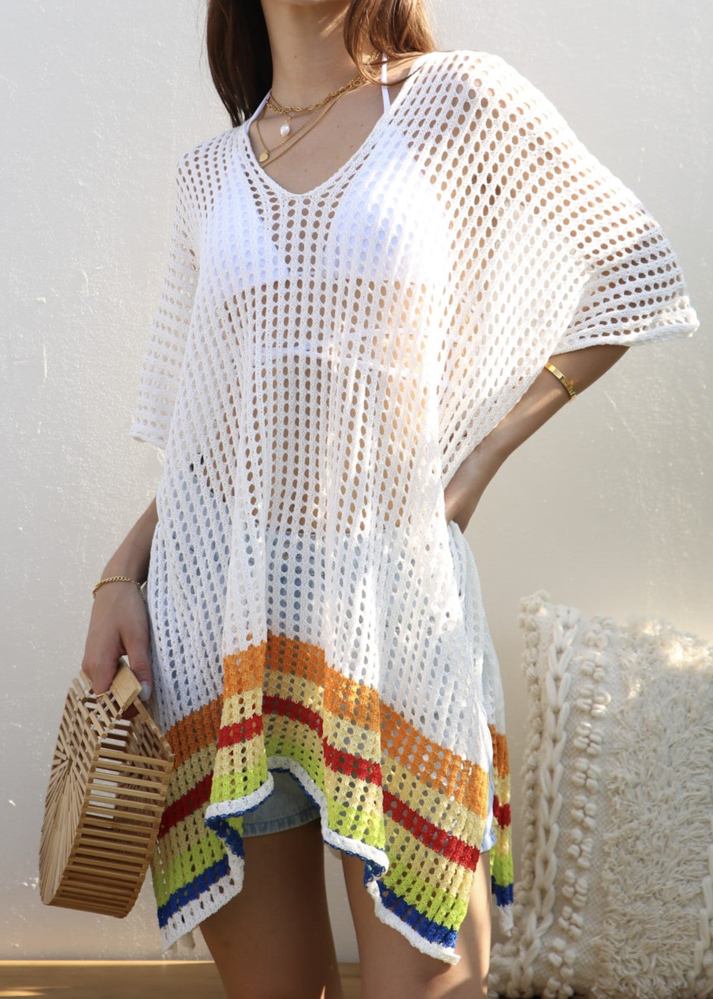 Rainbow Striped Hem Cover-Up