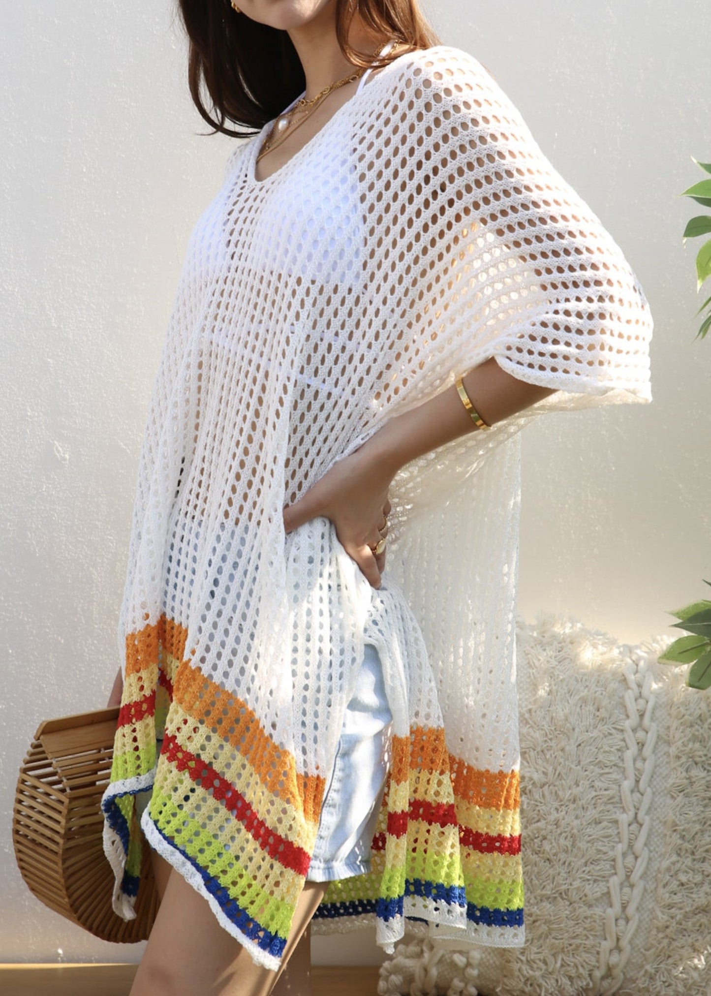 Rainbow Striped Hem Cover-Up