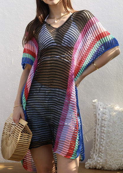 Multicolor Striped Side Knit Cover-Up