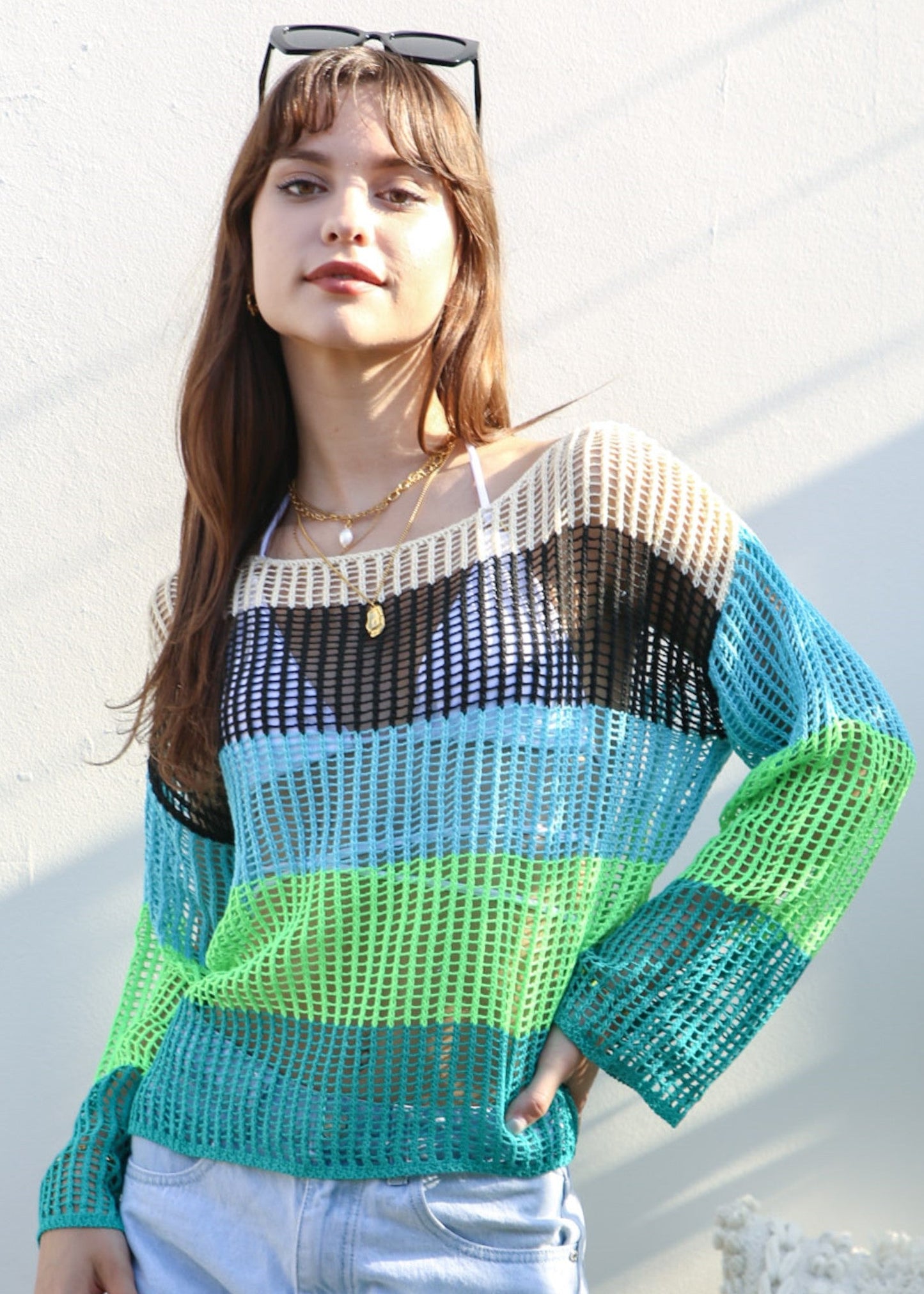 Multicolor Striped Crochet Sweater