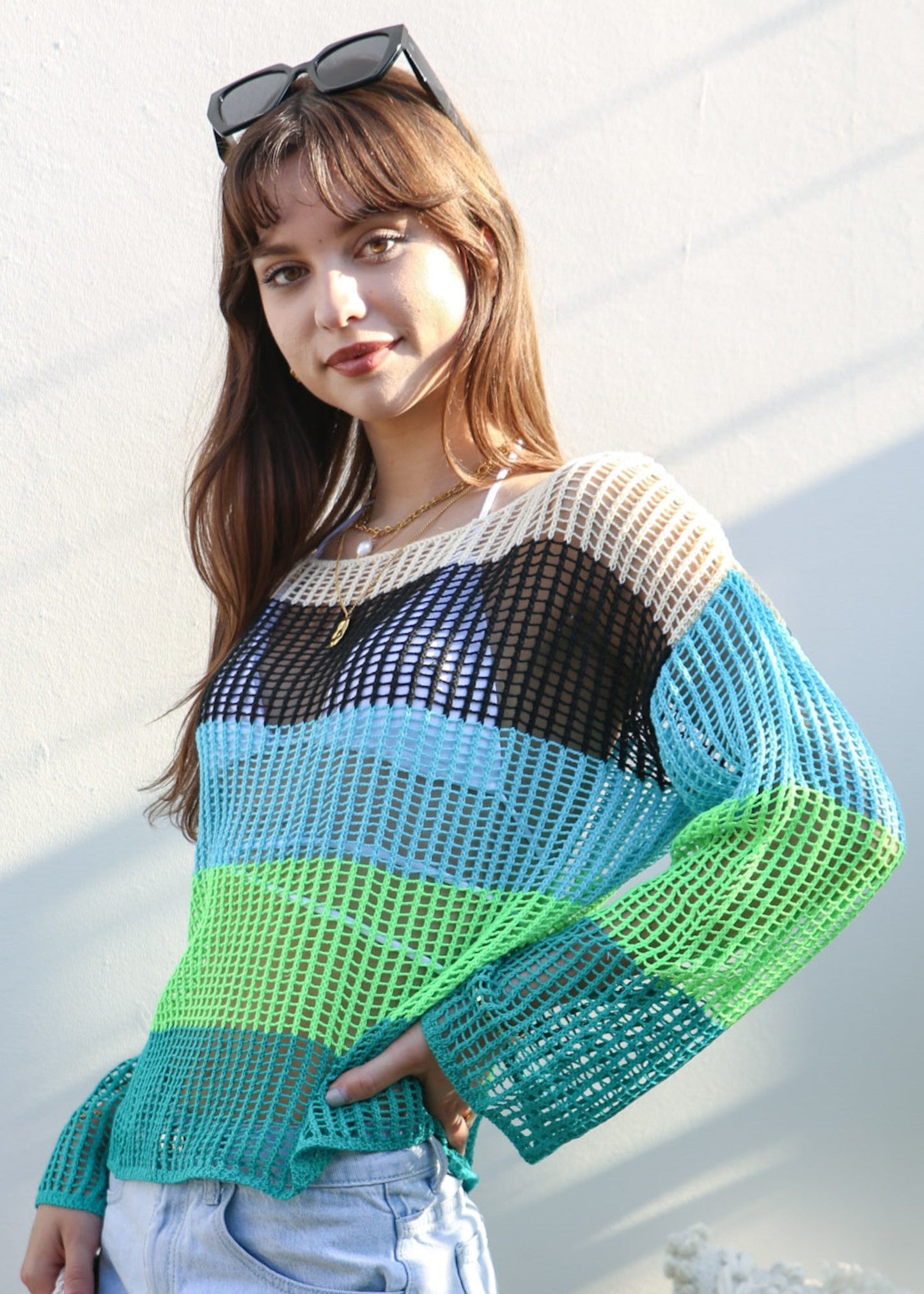 Multicolor Striped Crochet Sweater