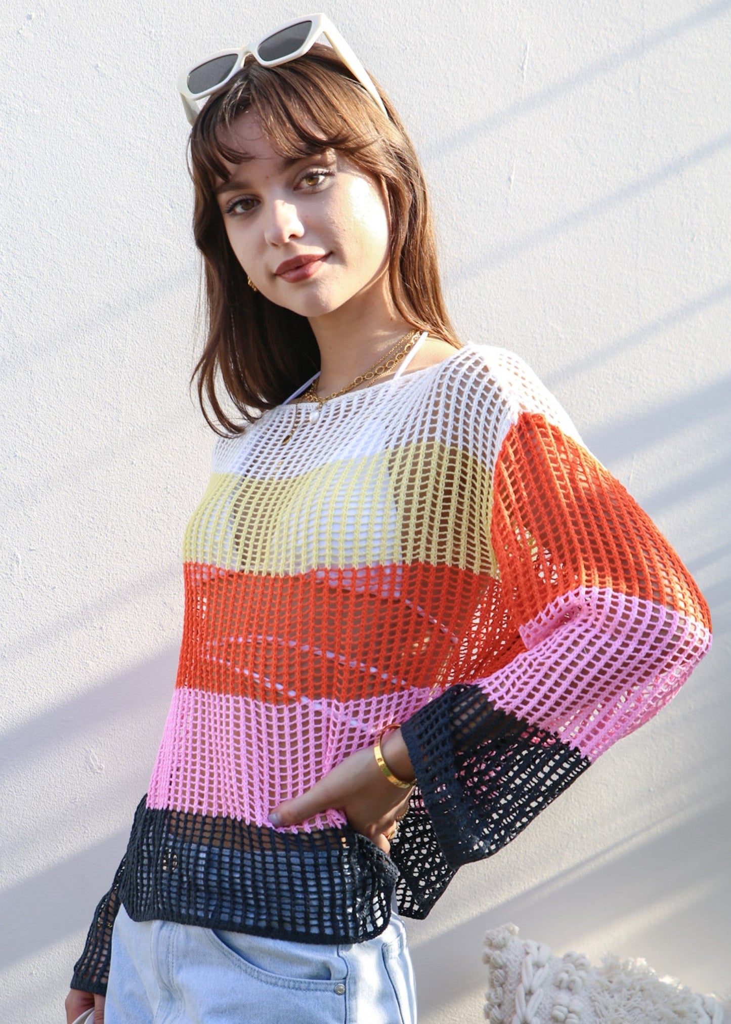 Multicolor Striped Crochet Sweater
