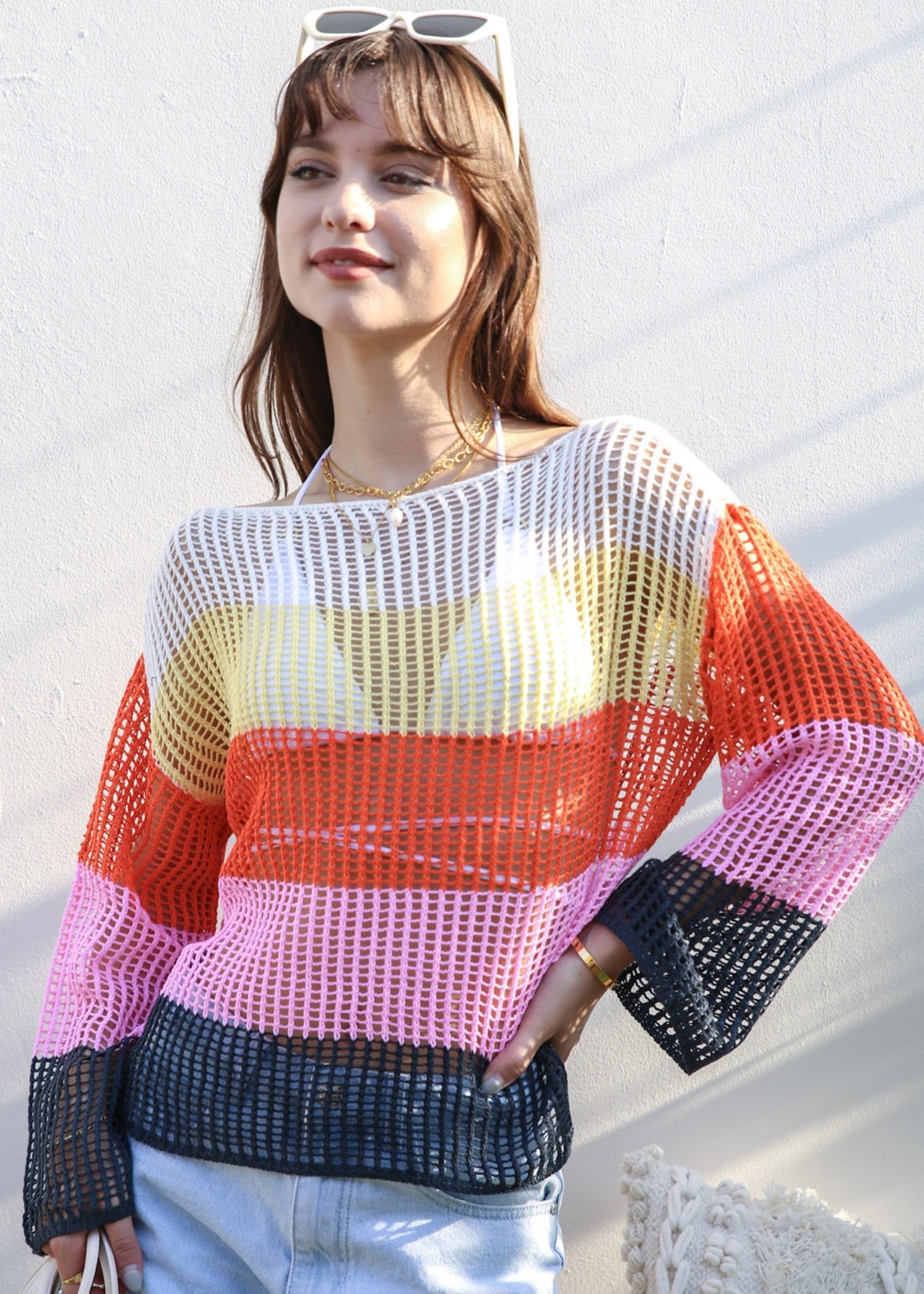 Multicolor Striped Crochet Sweater