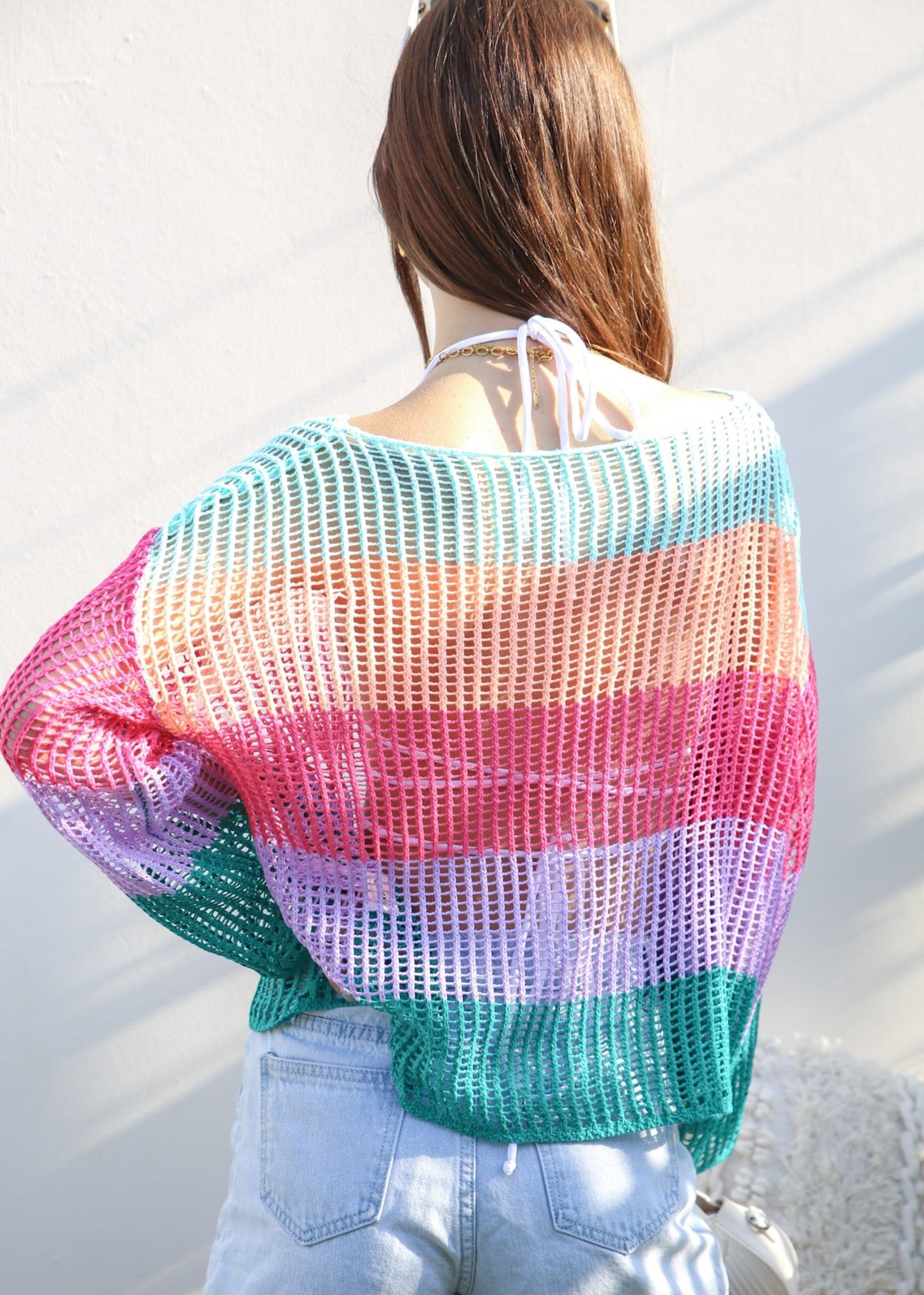 Multicolor Striped Crochet Sweater