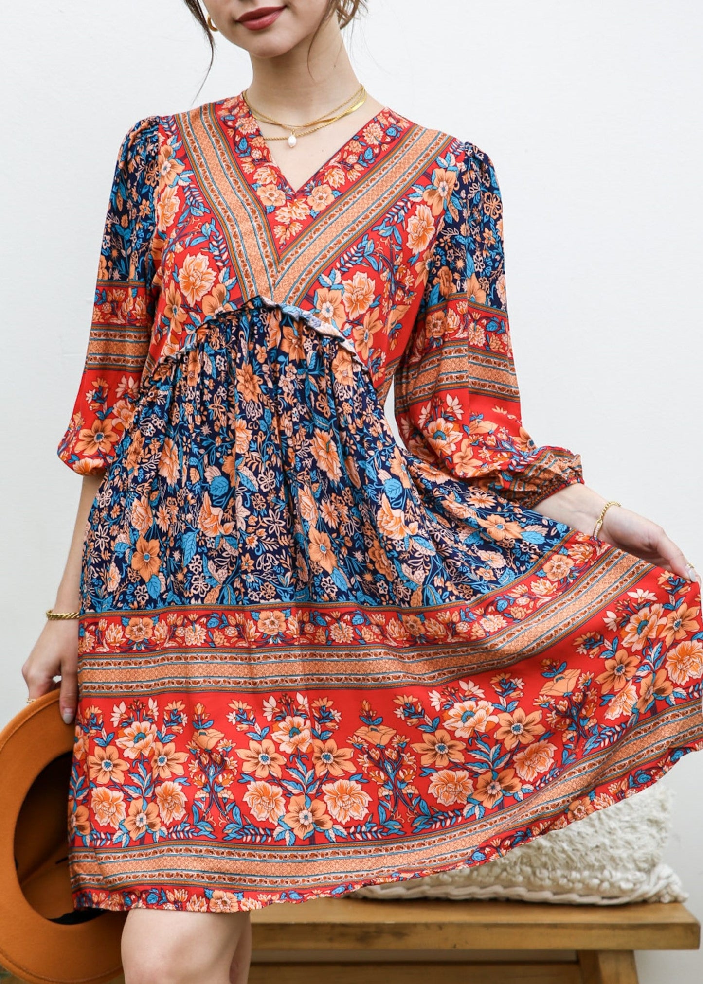 Elbow Sleeve Boho Dress