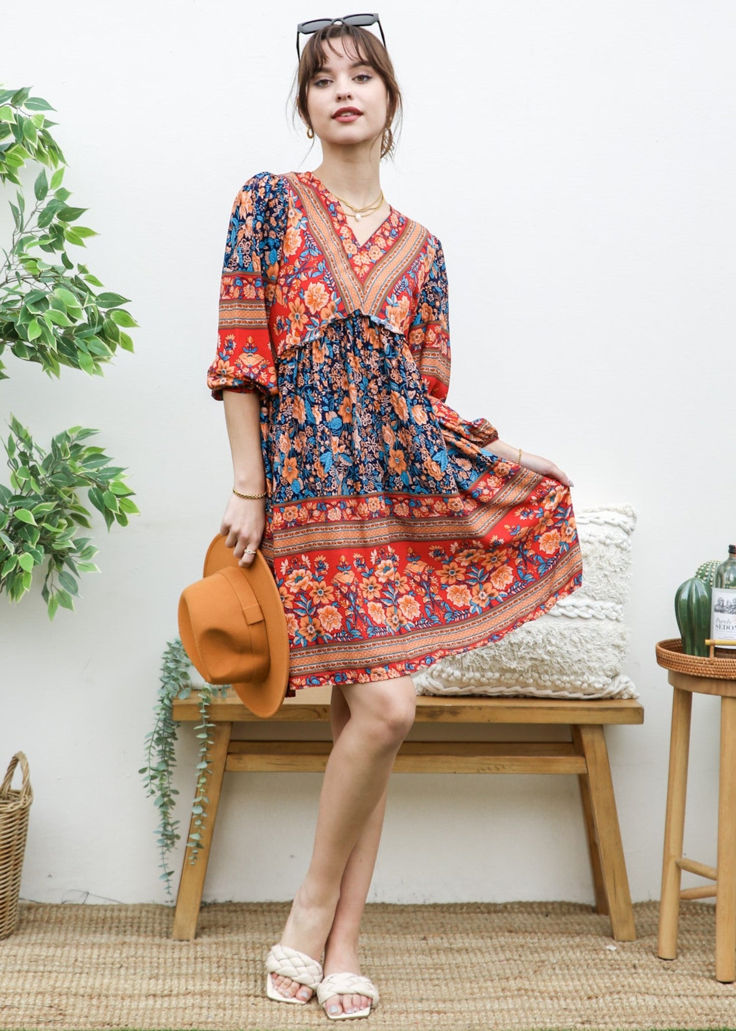 Elbow Sleeve Boho Dress