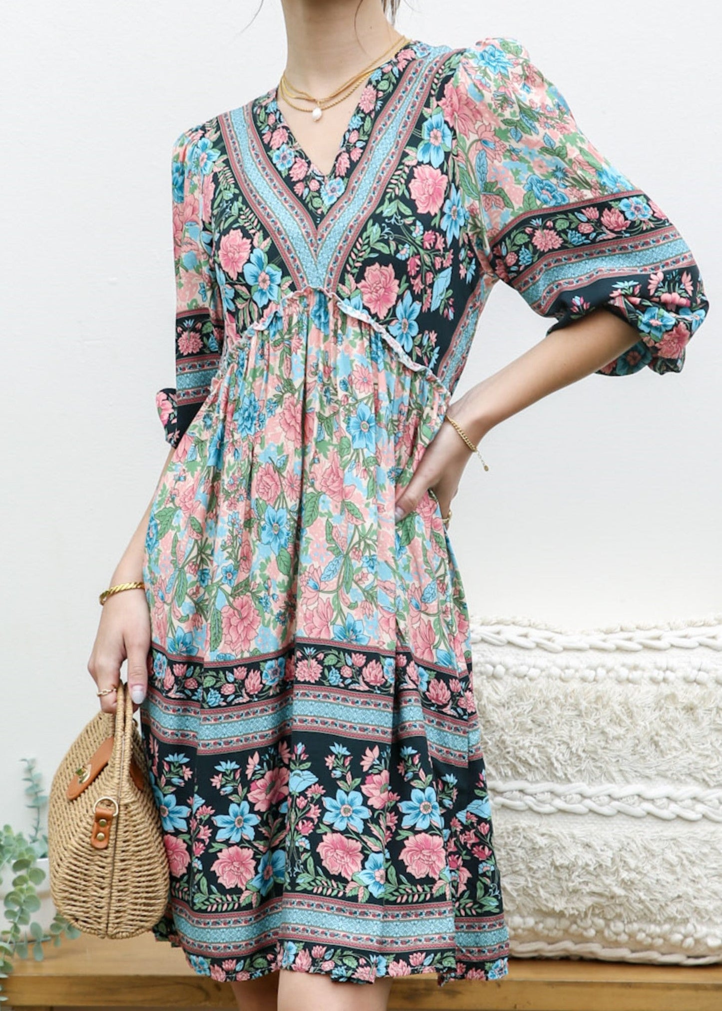 Elbow Sleeve Boho Dress