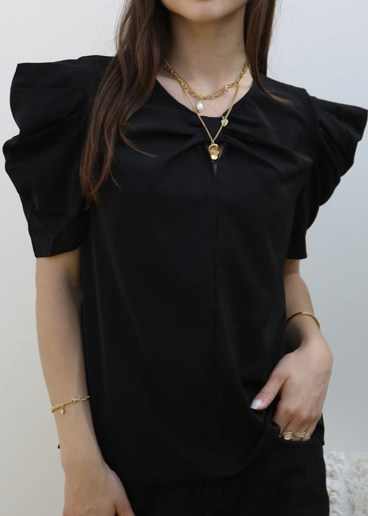 Ruched Detail Keyhole Front Blouse