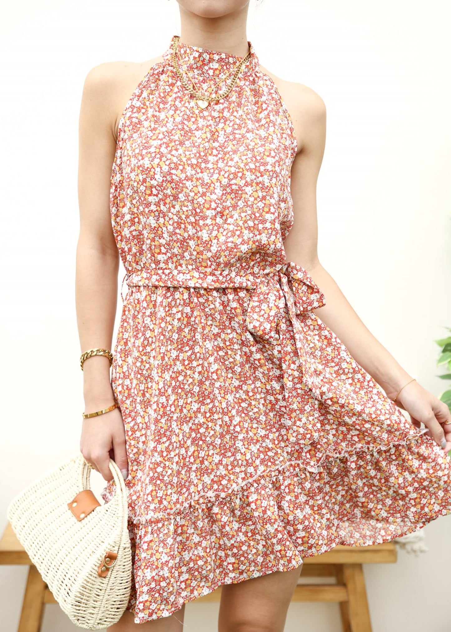 Floral Print Keyhole Back Dress