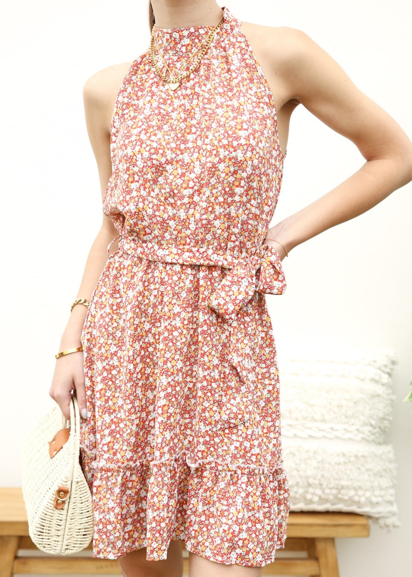 Floral Print Keyhole Back Dress