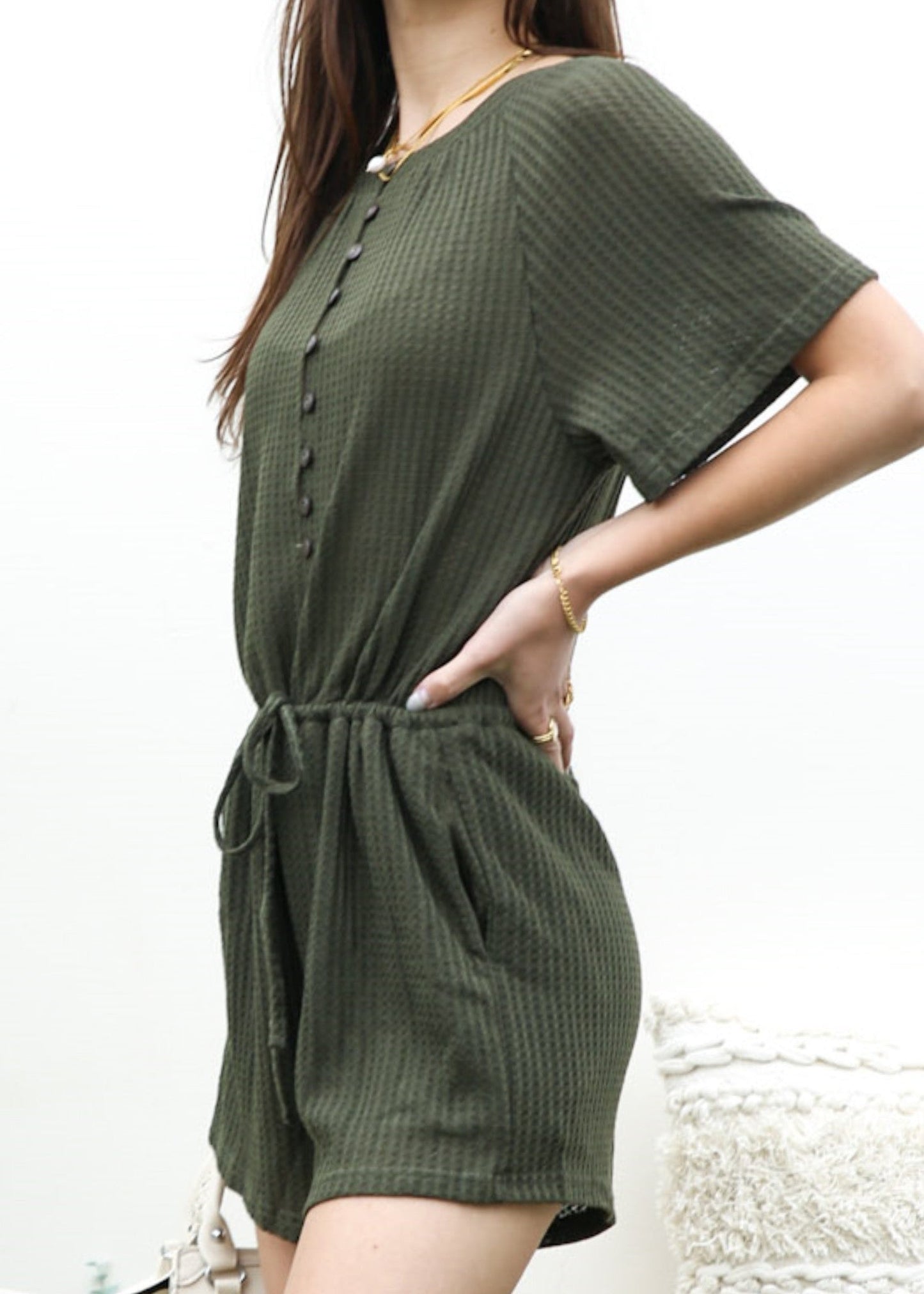 Textured Button Detail Romper