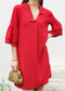 Pleated V Neck Straight Dress