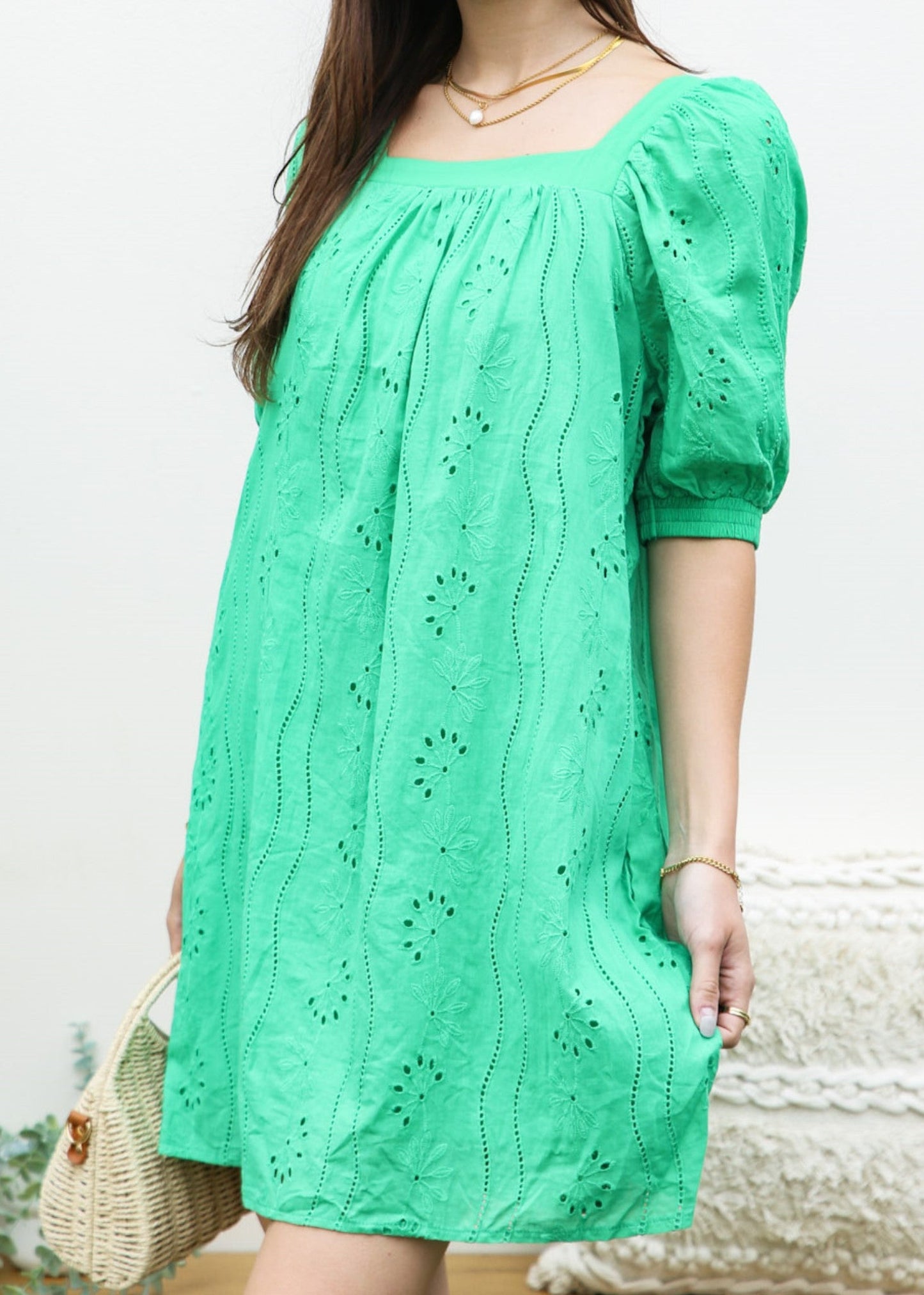 Square Neck Eyelet Dress