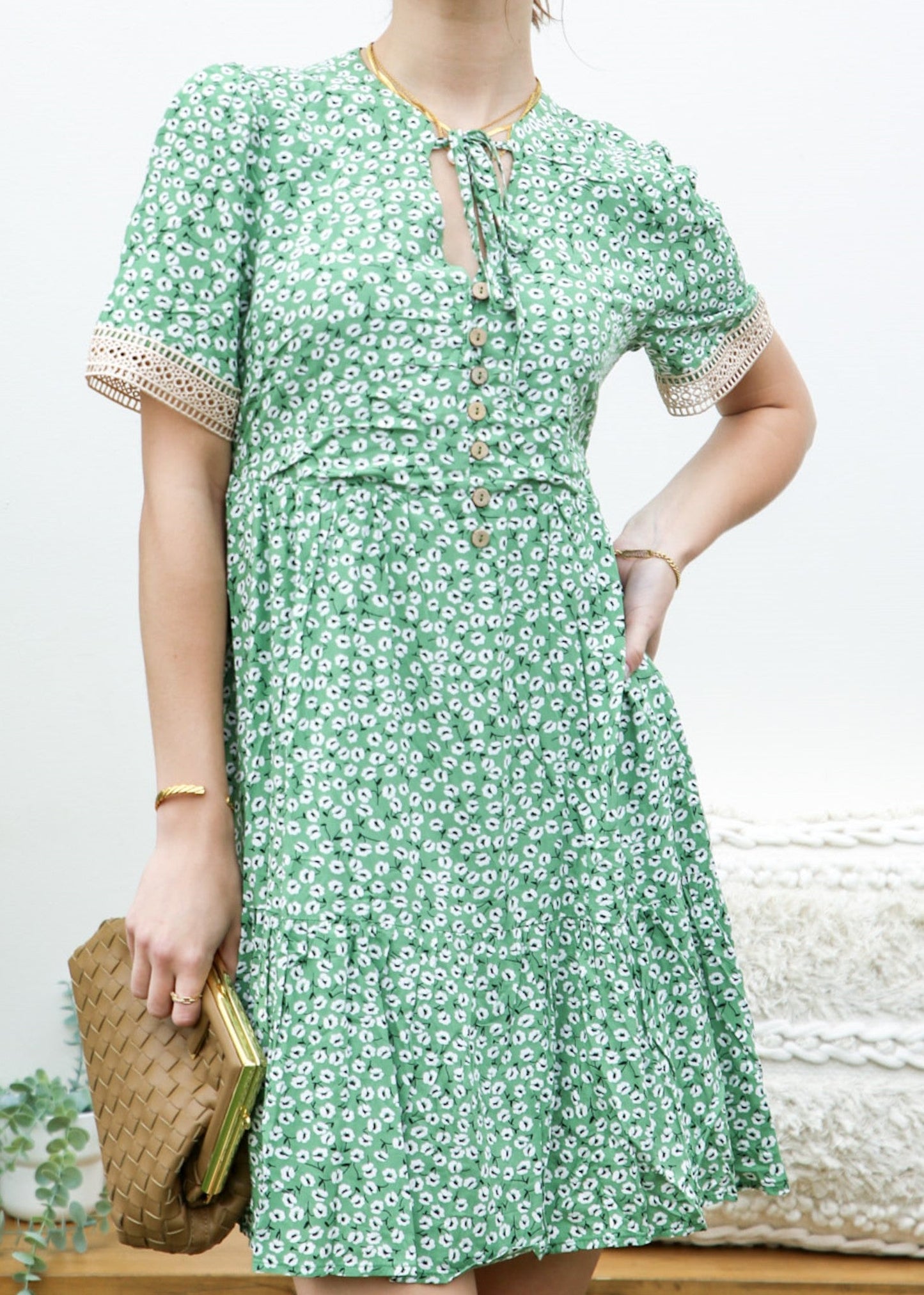 Crochet Trim Ditsy Floral Dress