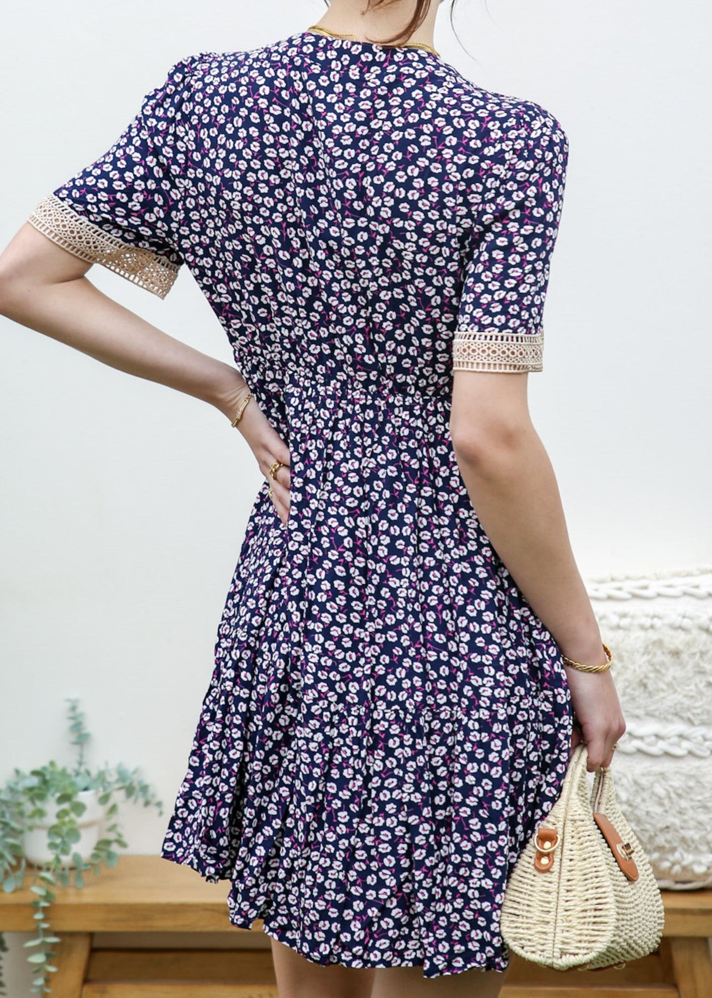 Crochet Trim Ditsy Floral Dress