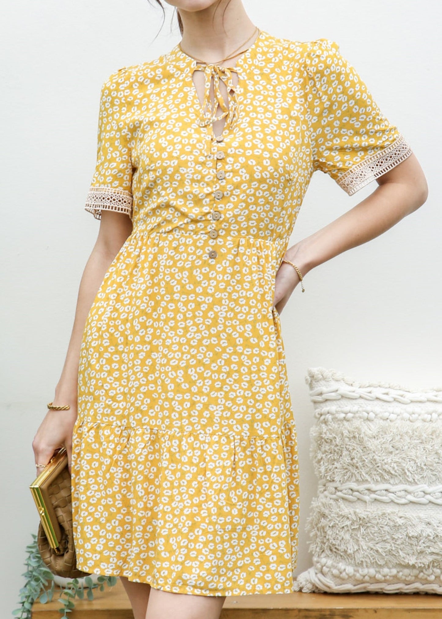 Crochet Trim Ditsy Floral Dress