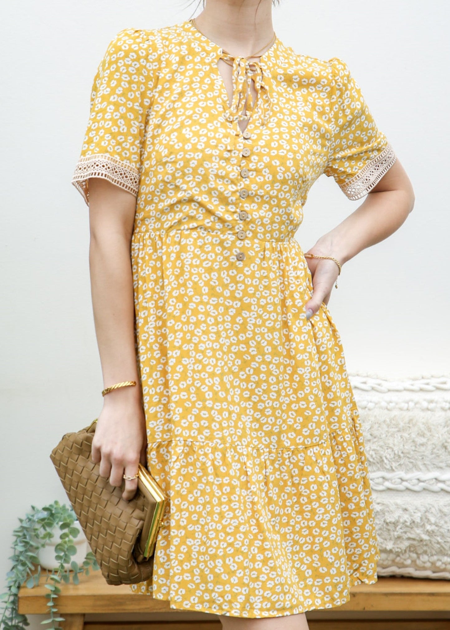 Crochet Trim Ditsy Floral Dress