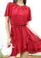 Pleated Neck Overlap Hem Dress
