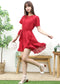Pleated Neck Overlap Hem Dress