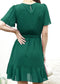 Pleated Neck Overlap Hem Dress