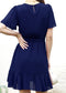 Pleated Neck Overlap Hem Dress