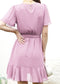 Pleated Neck Overlap Hem Dress