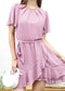 Pleated Neck Overlap Hem Dress