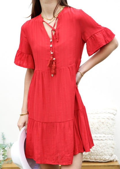 V Neck Button Front Shift Dress