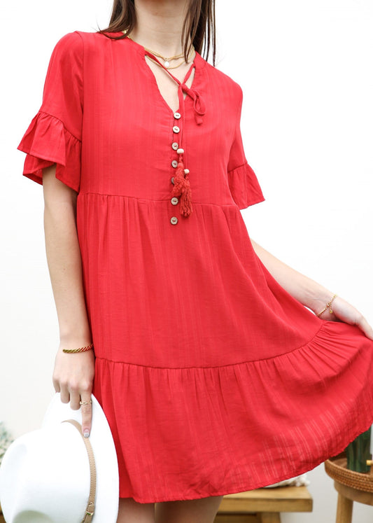 V Neck Button Front Shift Dress