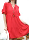 V Neck Button Front Shift Dress