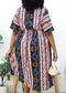Plus Size Geometric Pattern Print Midi Dress with Tied Belt Waist