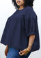 Plus Size Round Neck Ruffle 3/4 Sleeve Button Up Blouse