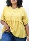 Plus Size Button-Up Front Ruffle Solid Color Blouse