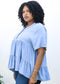 Plus Size Button Up Ruffle Tiered Solid Color Blouse