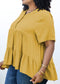 Plus Size Button Up Ruffle Tiered Solid Color Blouse