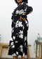 Plus Size White Tulip Print Flowy Black Maxi Dress