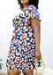 Plus Size Abstract Print Ruffle Sleeve Wrap Dress