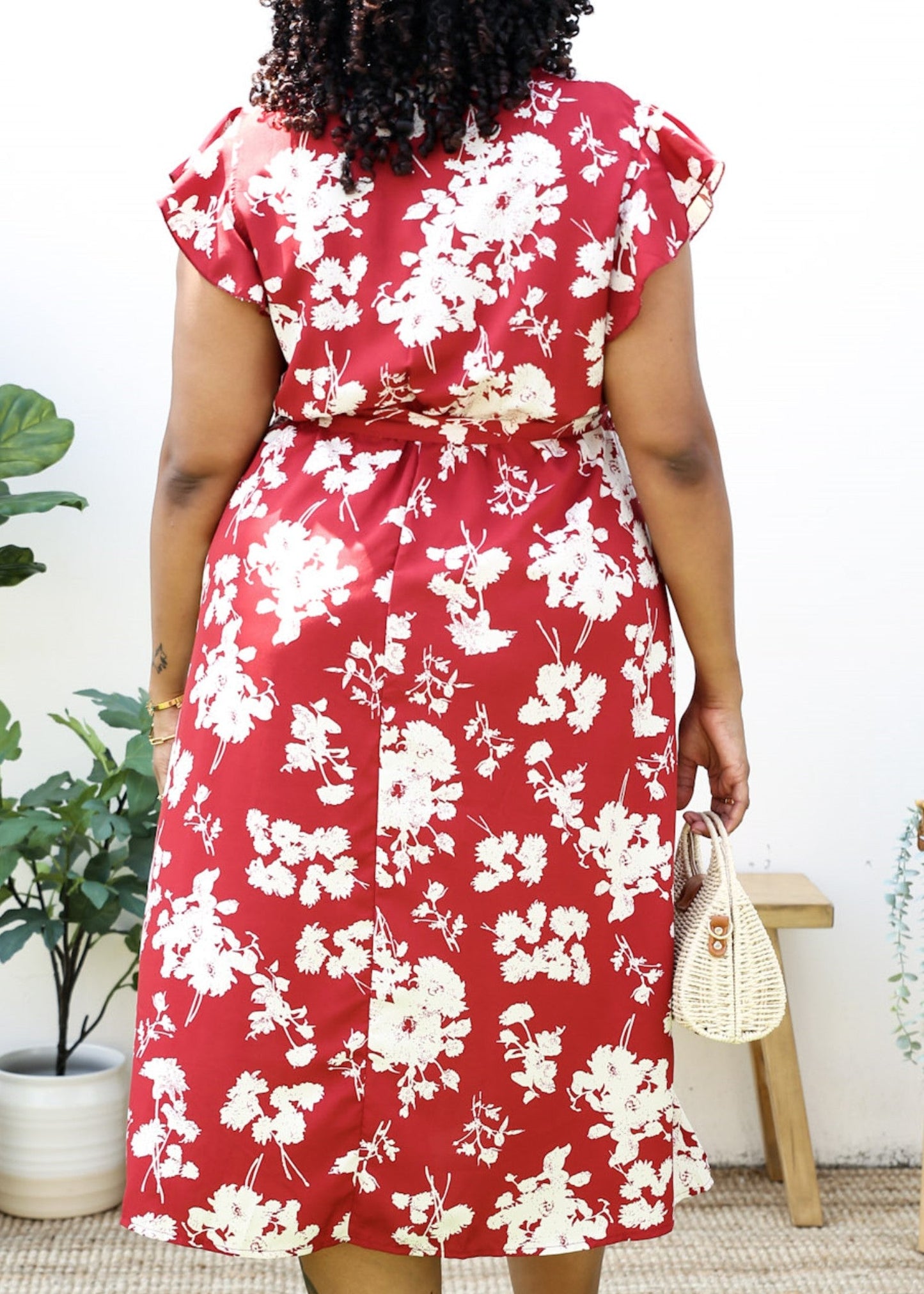 Plus Size Tropical Floral Print Maxi Wrap Dress with Ruffle Sleeves