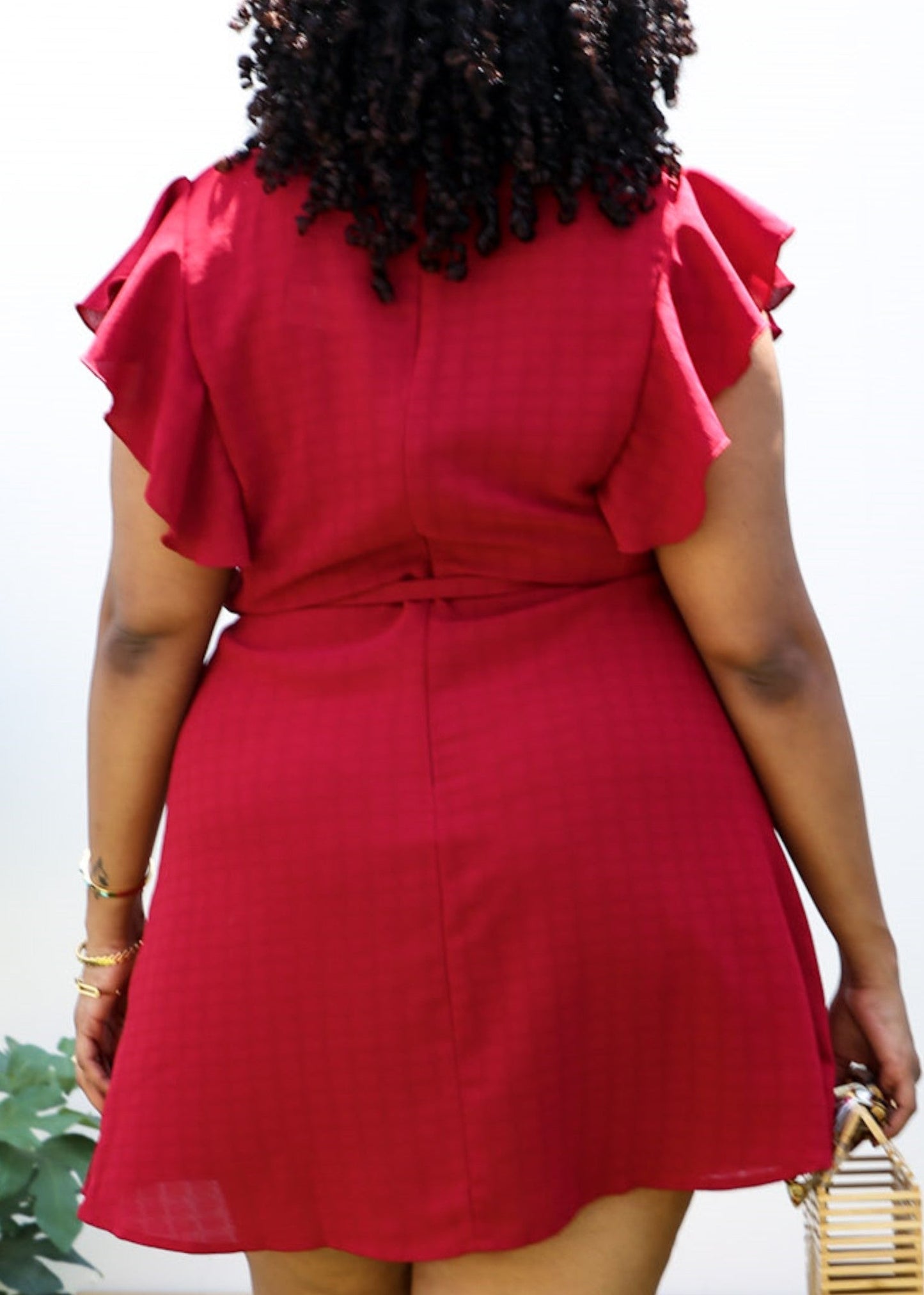 Plus Size Solid Color Swing Dress with Ruffle Sleeves