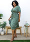 Plus Size Green Maxi Dress with Pink Floral Print