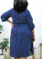 Plus Size White Vertical Stripe V Neck Midi Dress