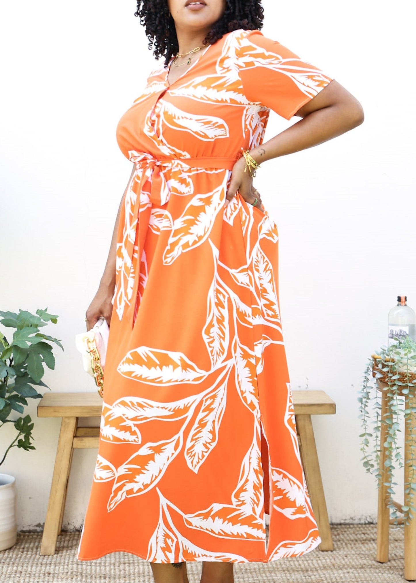 Plus Size Tropical Floral Tie Waist Flowy Maxi Dress